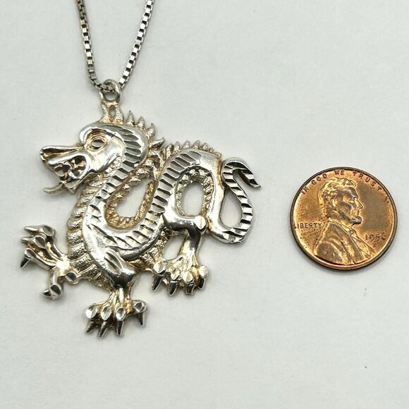 925 Sterling Silver Luck Dragon 20" Pendant Necklace - Picture 6 of 6